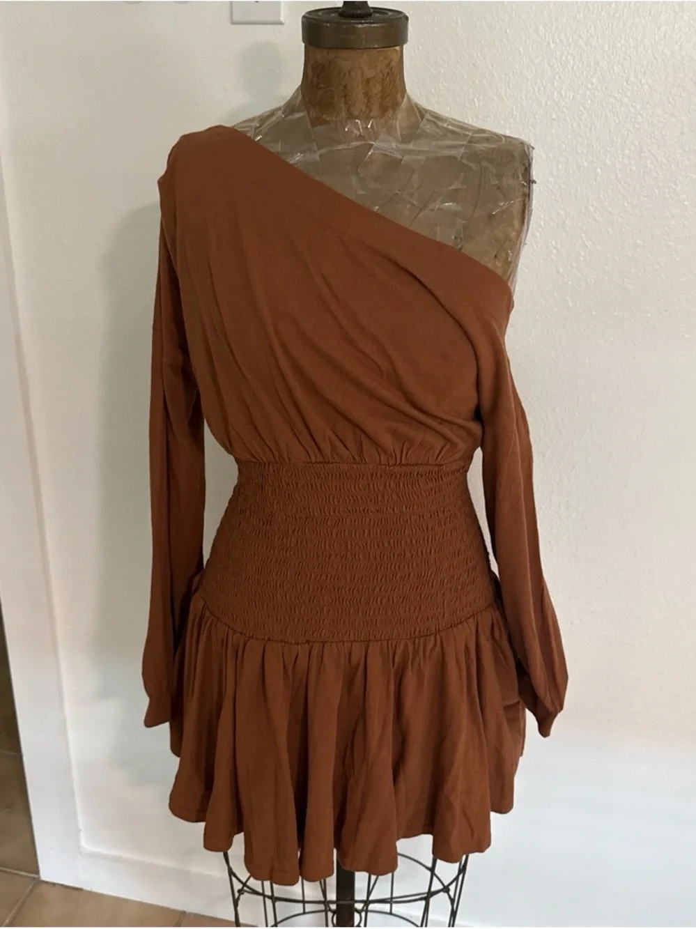 NWT Free People Scorching Hot Smocked Waist Long-Sleeve Mini Dress Size S